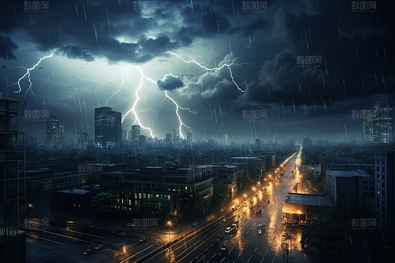 暴雨闪电雷暴恶劣天气摄影图
