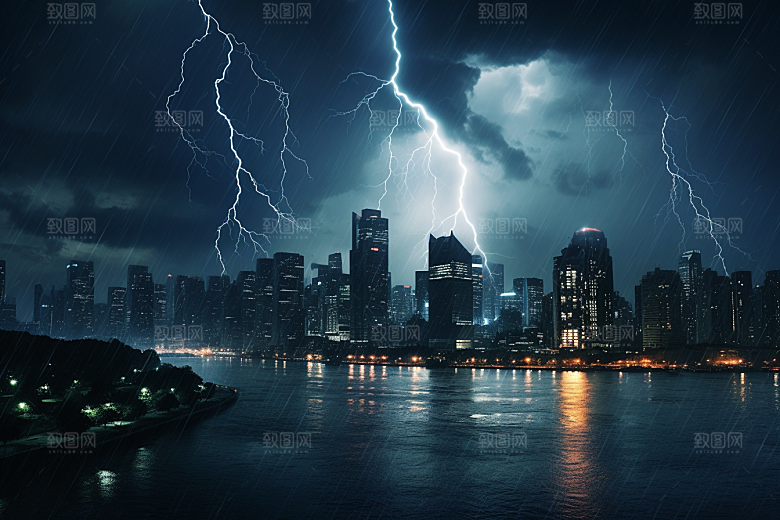 暴雨闪电高清电闪雷鸣摄影图