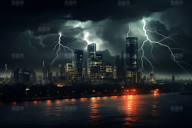 暴雨闪电雷雨高清摄影图
