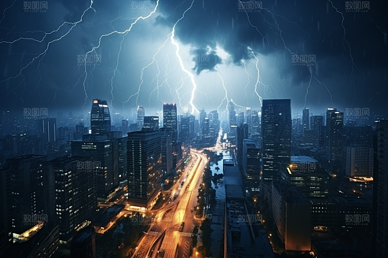 暴雨闪电雷雨自然现象摄影图