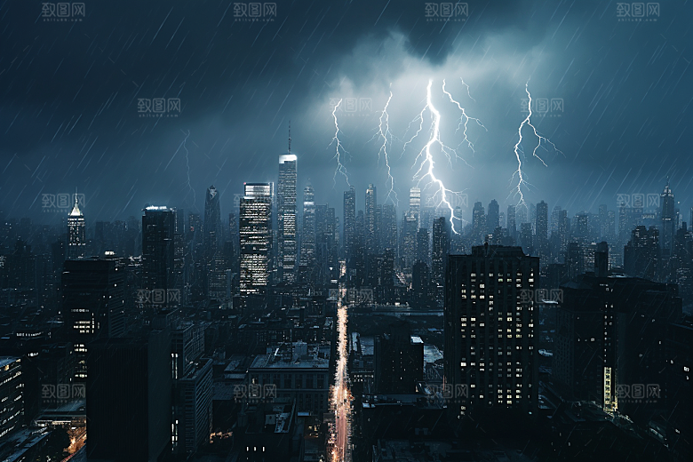 暴雨闪电雷雨恶劣天气摄影图