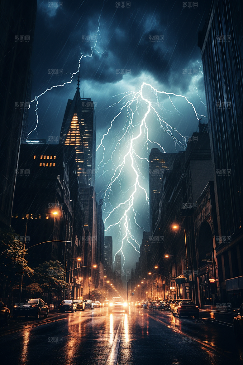 暴雨闪电自然灾害雷暴摄影图
