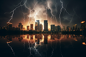 暴雨闪电自然灾害极端天气摄影图