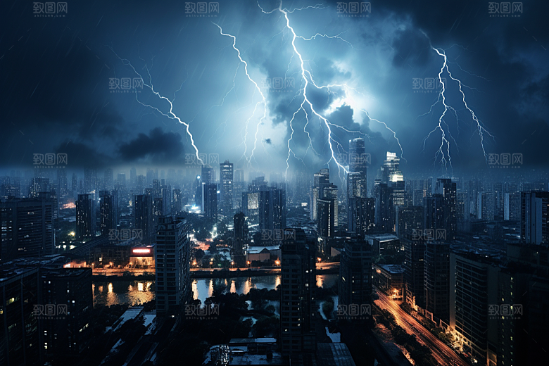 暴雨闪电自然灾害雷雨摄影图