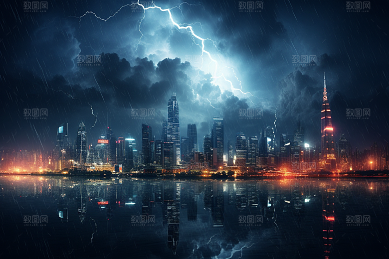 暴雨闪电高清气象摄影图