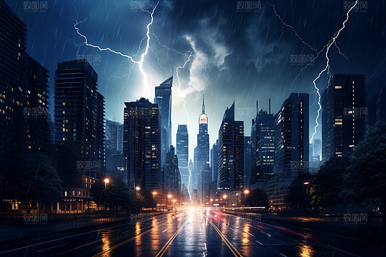 暴雨闪电高清自然灾害摄影图