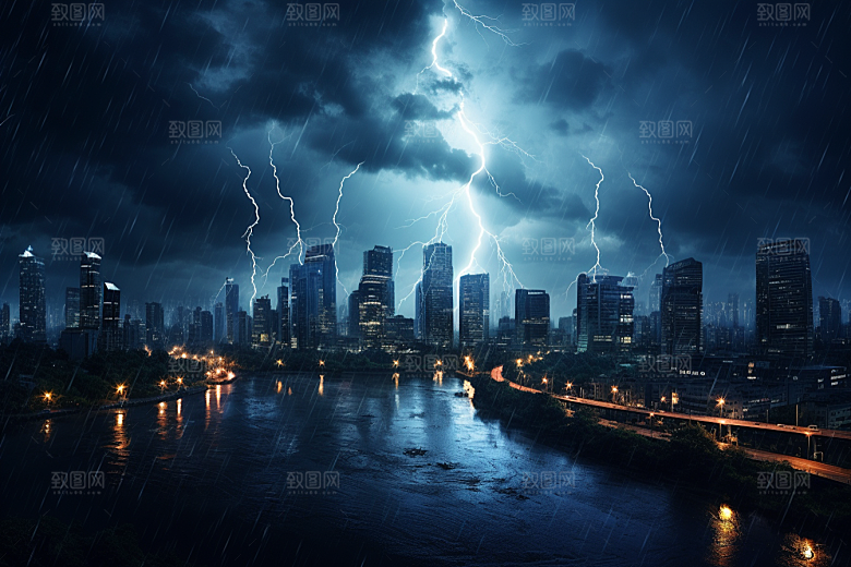 暴雨闪电电闪雷鸣高清摄影图