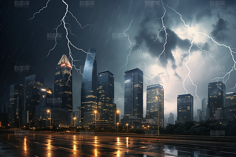 暴雨闪电自然现象高清摄影图