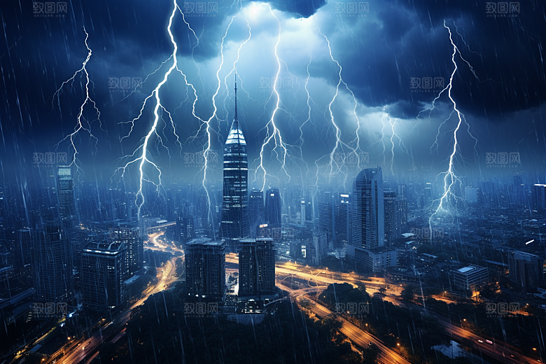 暴雨闪电雷雨自然现象摄影图
