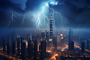 暴雨闪电雷暴电闪雷鸣摄影图