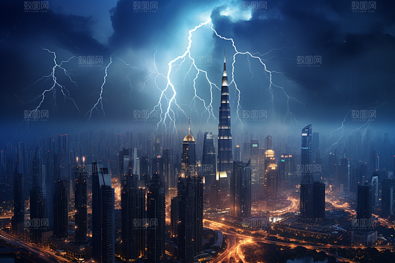 暴雨闪电雷暴电闪雷鸣摄影图