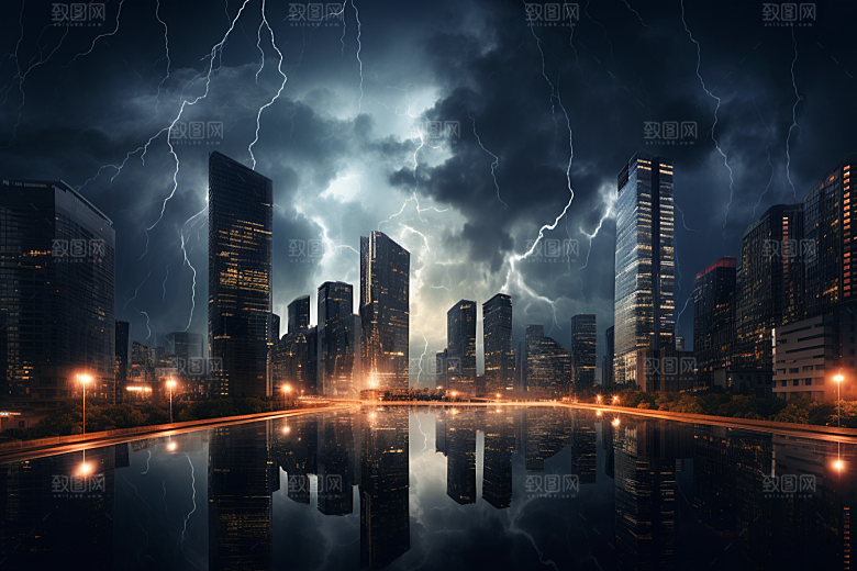 暴雨闪电雷雨自然灾害摄影图