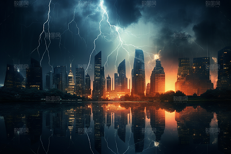 暴雨闪电雷暴恶劣天气摄影图