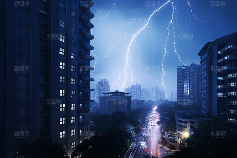 暴雨闪电城市高清摄影图