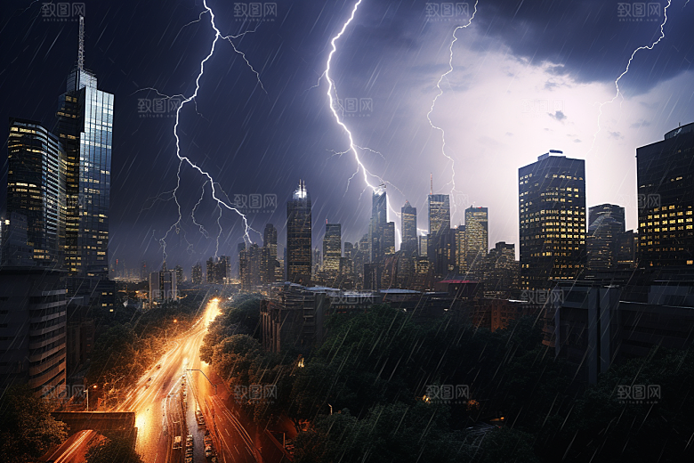 暴雨闪电雷暴自然灾害摄影图