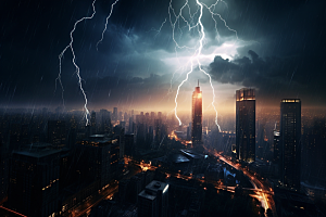 暴雨闪电雷暴恶劣天气摄影图