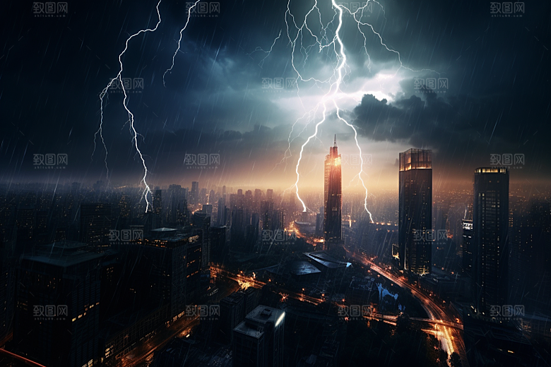 暴雨闪电雷暴恶劣天气摄影图