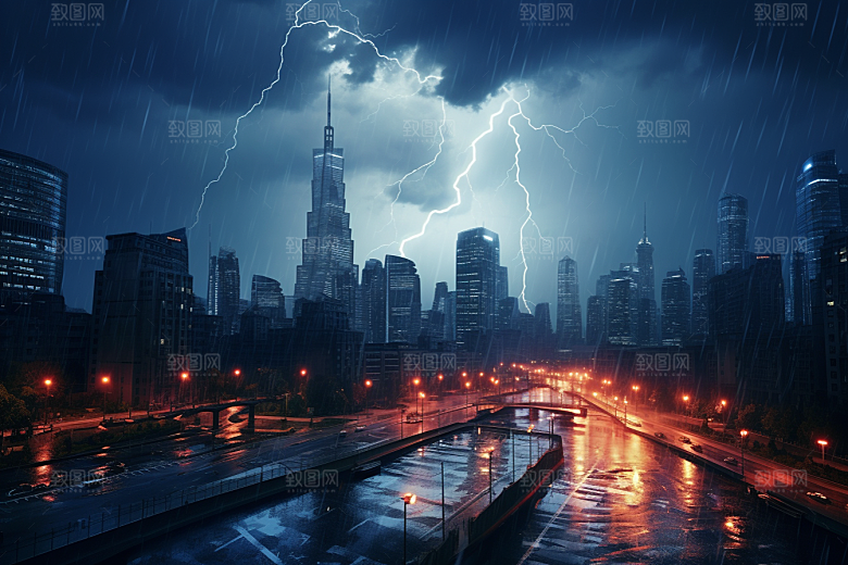 暴雨闪电自然灾害雷雨摄影图
