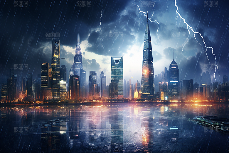 暴雨闪电自然现象恶劣天气摄影图