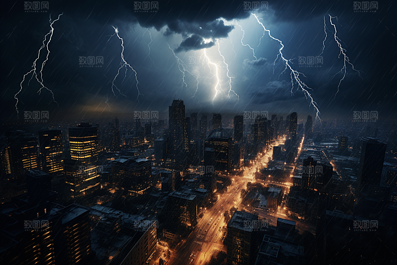 暴雨闪电电闪雷鸣自然灾害摄影图