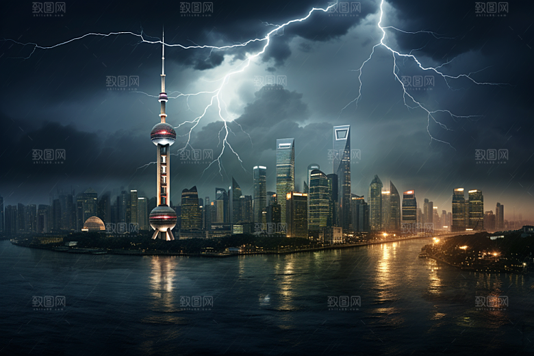 暴雨闪电高清极端天气摄影图