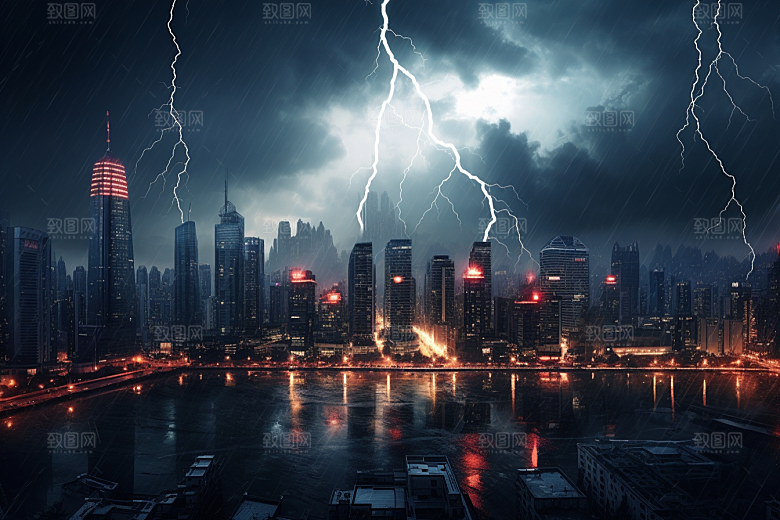 暴雨闪电雷暴电闪雷鸣摄影图