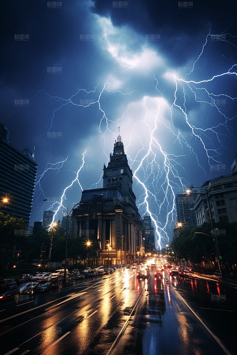 暴雨闪电雷暴电闪雷鸣摄影图