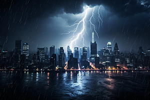 暴雨闪电雷雨自然现象摄影图