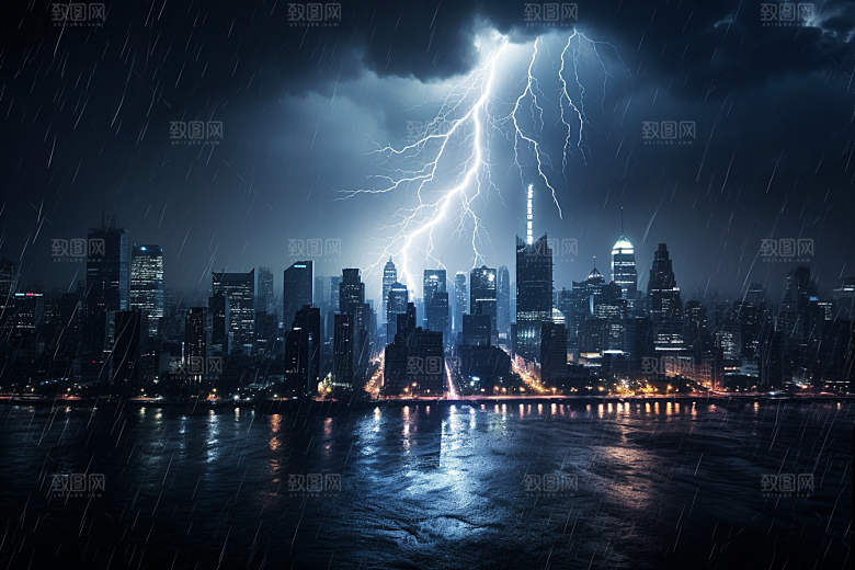 暴雨闪电雷雨自然现象摄影图