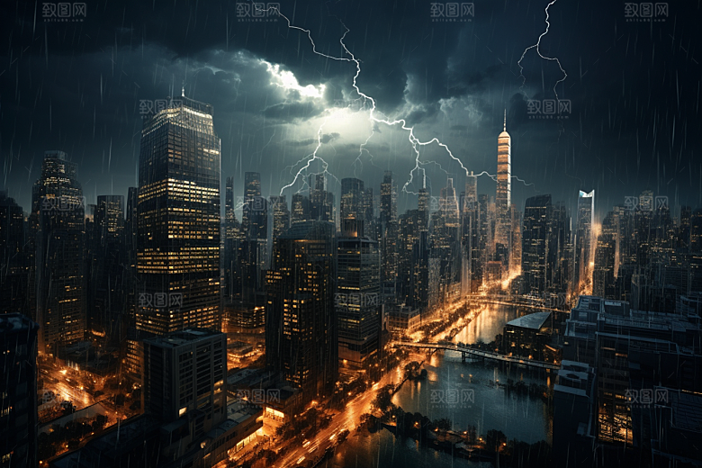 暴雨闪电极端天气自然灾害摄影图