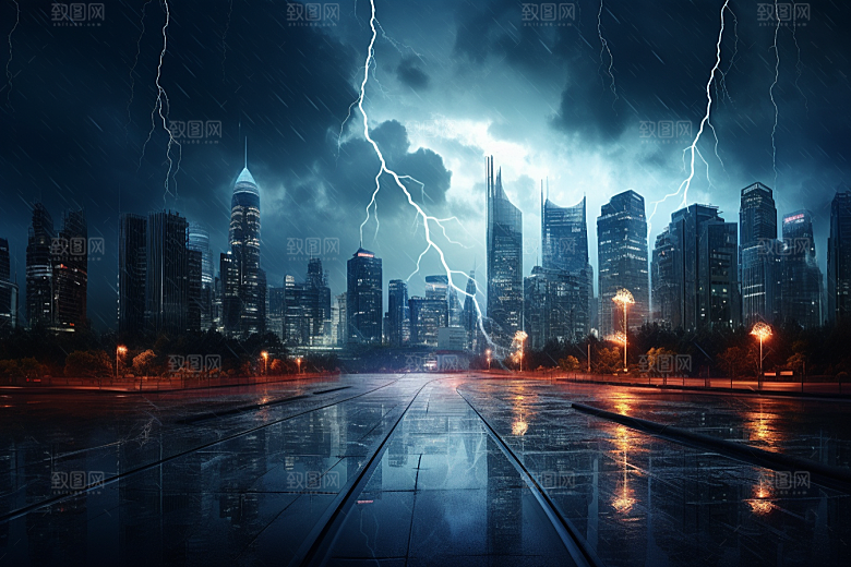 暴雨闪电恶劣天气自然灾害摄影图