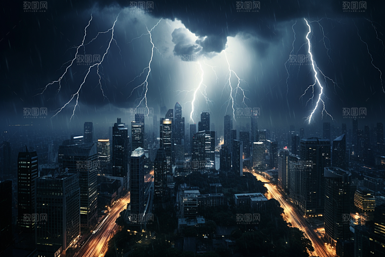 暴雨闪电高清极端天气摄影图
