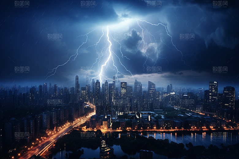 暴雨闪电恶劣天气电闪雷鸣摄影图