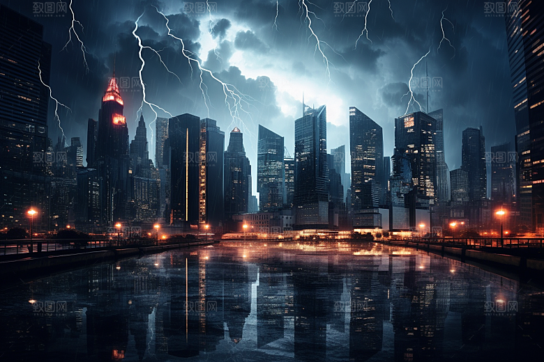 暴雨闪电雷暴极端天气摄影图