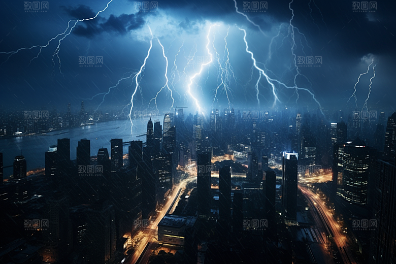 暴雨闪电雷暴气象摄影图