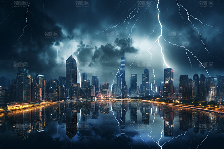 暴雨闪电自然灾害高清摄影图