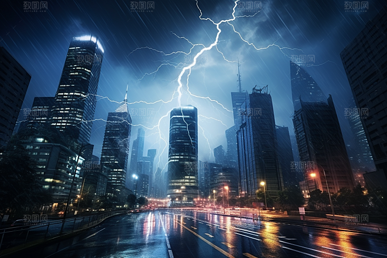 暴雨闪电恶劣天气自然灾害摄影图