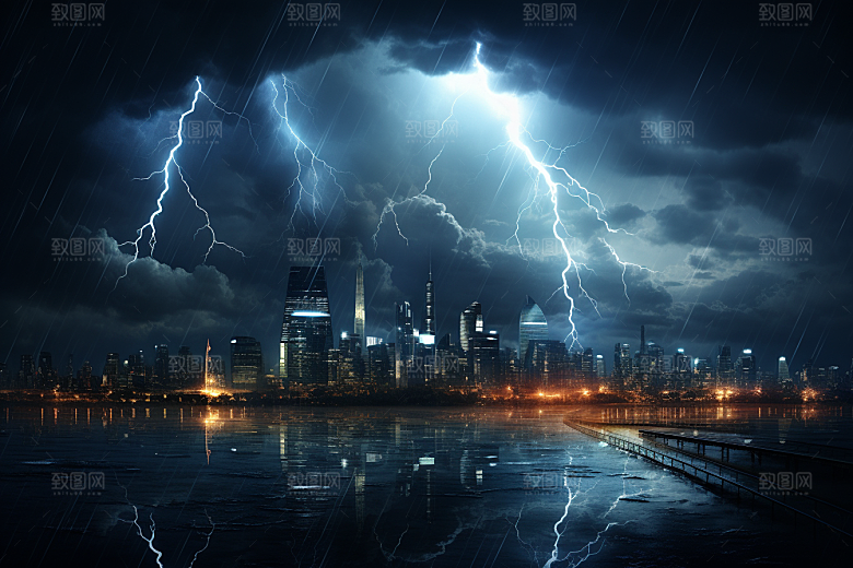 暴雨闪电自然现象高清摄影图