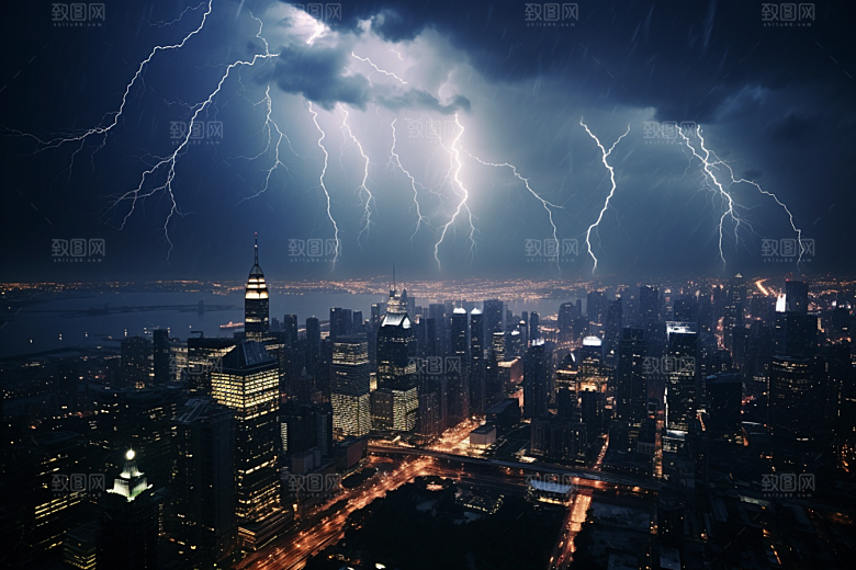 暴雨闪电气象雷雨摄影图