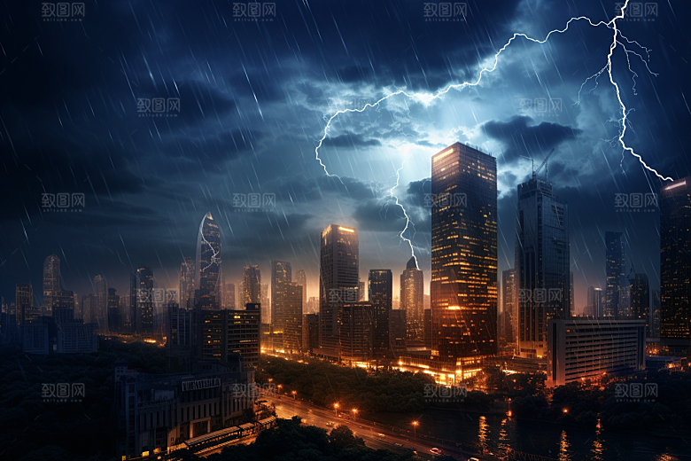暴雨闪电恶劣天气气象摄影图