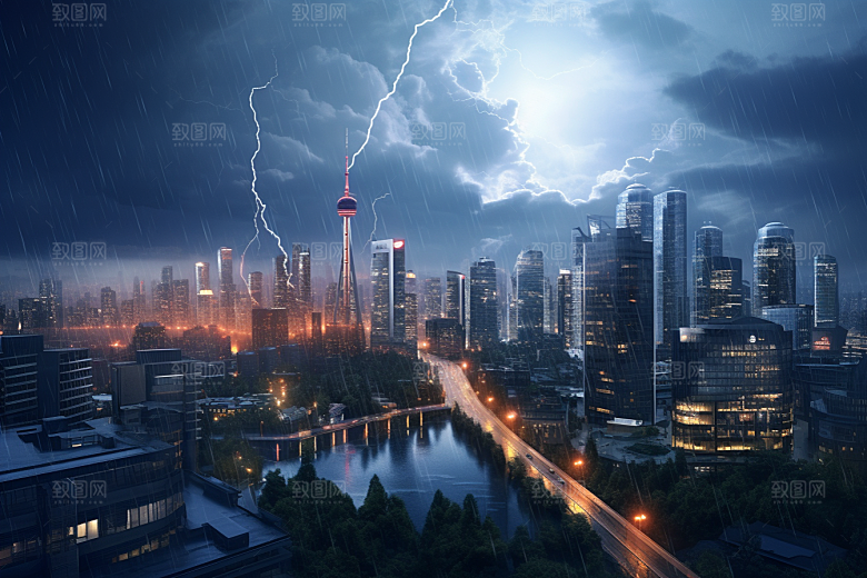 暴雨闪电气象极端天气摄影图
