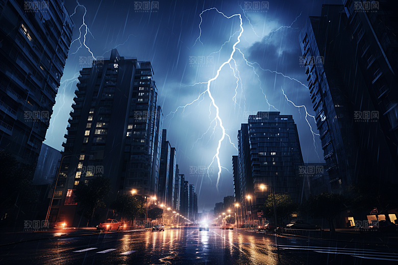 暴雨闪电雷暴自然现象摄影图