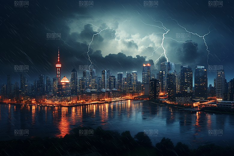 暴雨闪电雷雨电闪雷鸣摄影图