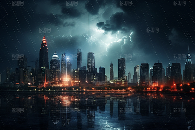 暴雨闪电雷雨电闪雷鸣摄影图