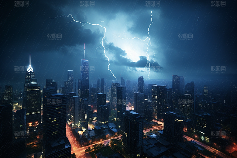 暴雨闪电雷暴自然现象摄影图