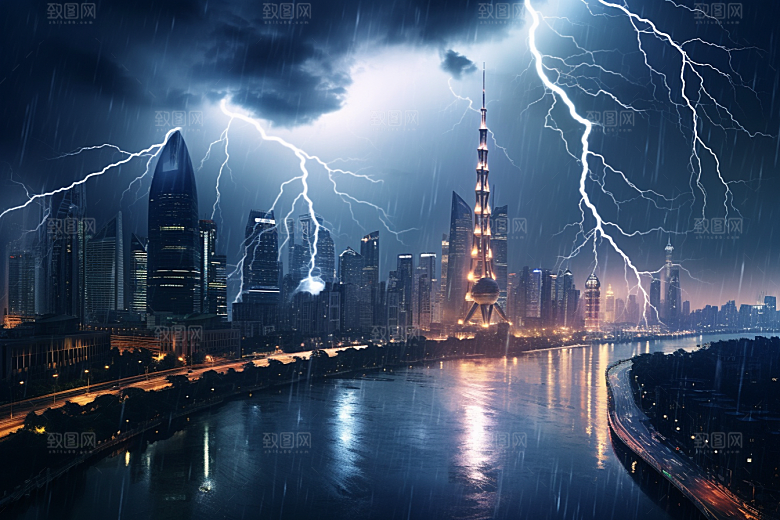 暴雨闪电恶劣天气自然现象摄影图