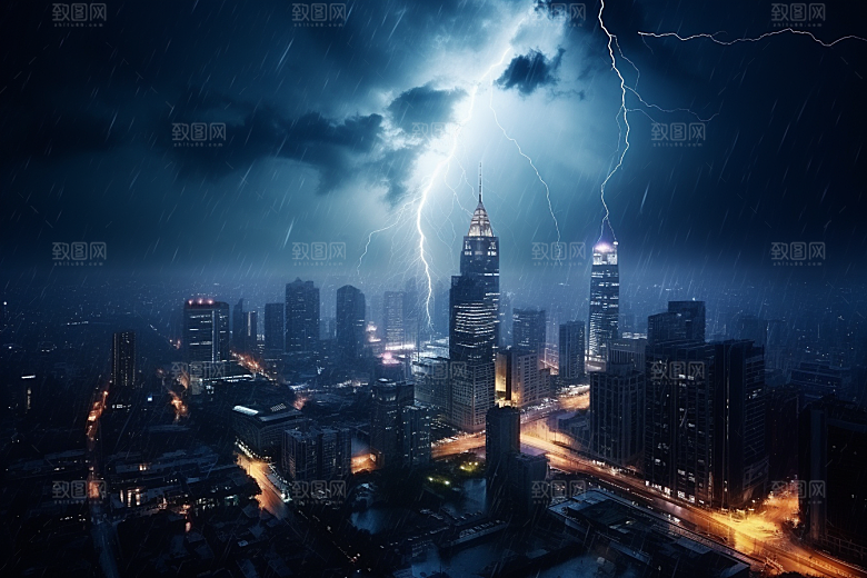 暴雨闪电雷暴高清摄影图