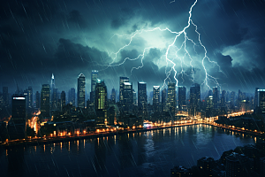 暴雨闪电雷雨电闪雷鸣摄影图