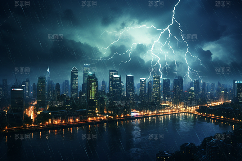 暴雨闪电雷雨电闪雷鸣摄影图
