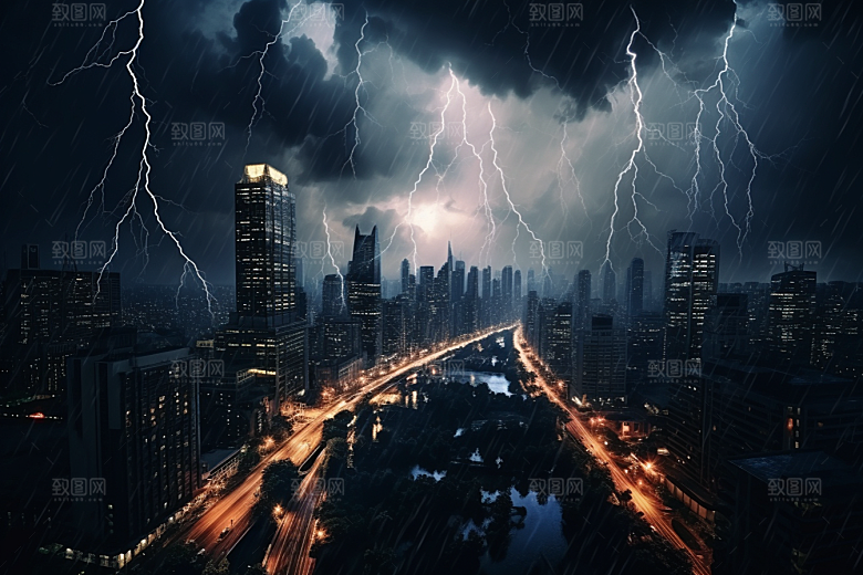 暴雨闪电雷暴雷雨摄影图